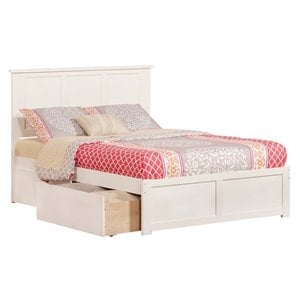 Pemberly Row Full Wood Platform Bed with Footboard and Storage Drawers in White