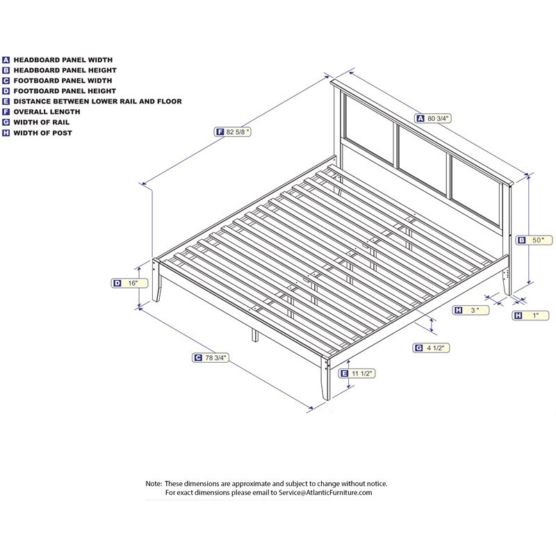 Pemberly Row Contemporary King Solid Wood Platform Bed in Walnut