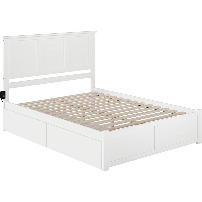 Pemberly Row King Wood Platform Bed with Footboard & Storage Drawers in White