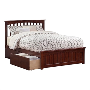Pemberly Row Queen Platform Bed with Footboard & Storage Drawers in Walnut