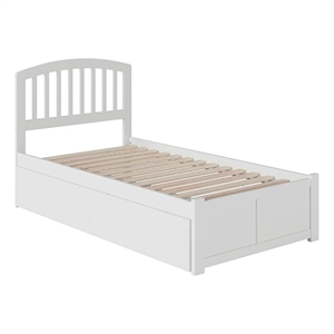 Pemberly Row Twin Wood Platform Bed with Footboard and Storage Drawers in White