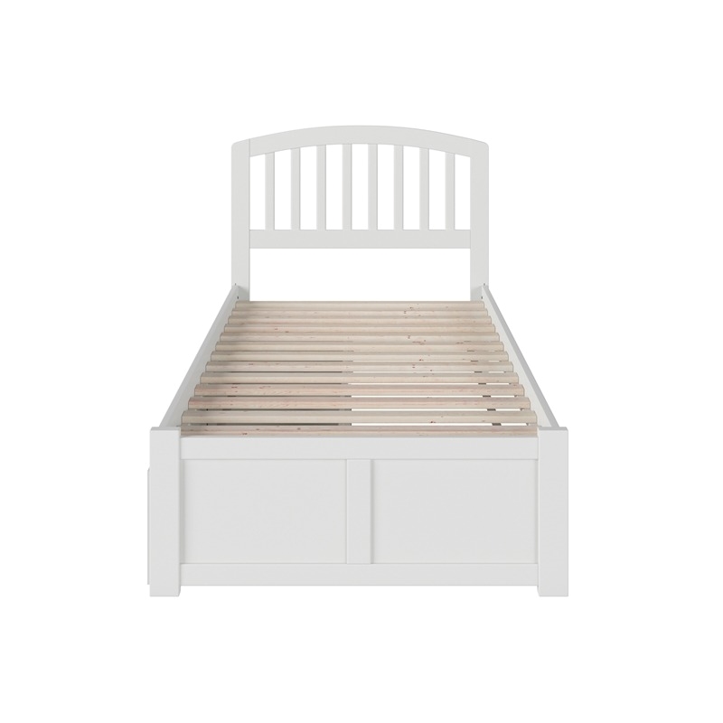 Pemberly Row Twin Wood Platform Bed with Footboard and Storage Drawers in White