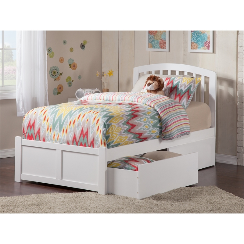 Pemberly Row Twin Wood Platform Bed with Footboard and Storage Drawers in White