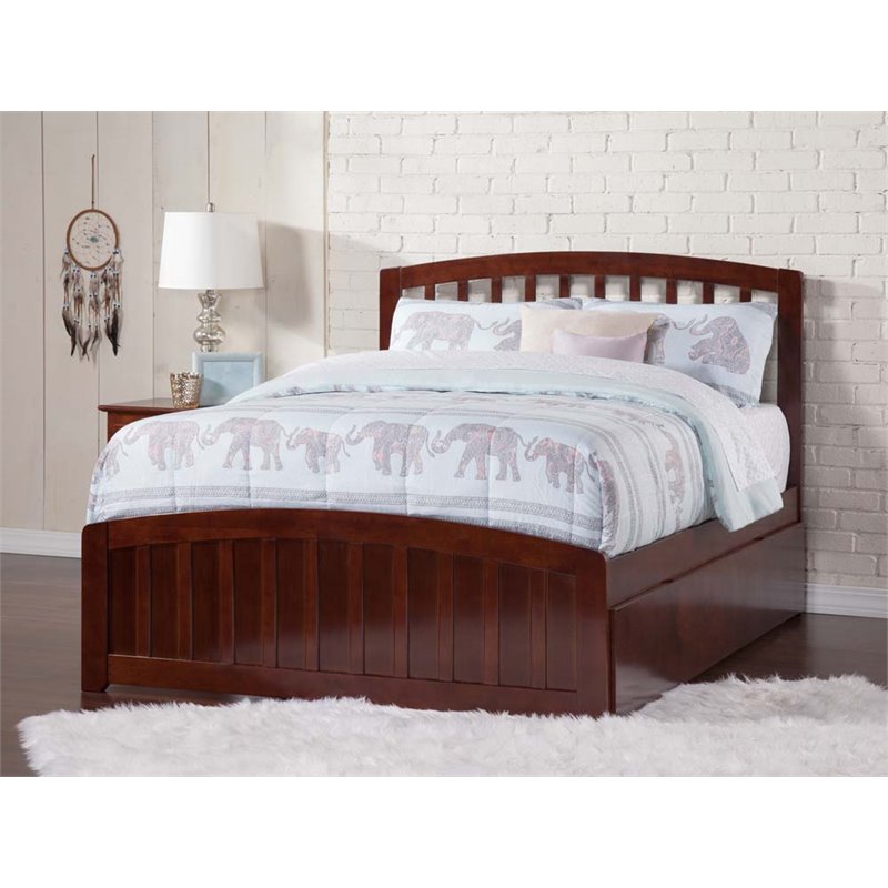 Pemberly Row Full Platform Bed with Matching Footboard & Twin Trundle in Walnut