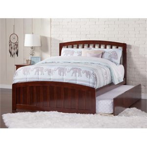 Pemberly Row Full Platform Bed with Matching Footboard & Twin Trundle in Walnut