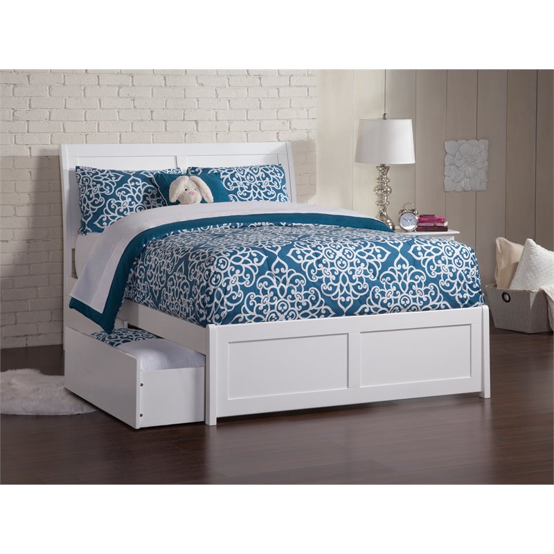 Pemberly Row Full Storage Wood Platform Bed with Matching Footboard in White