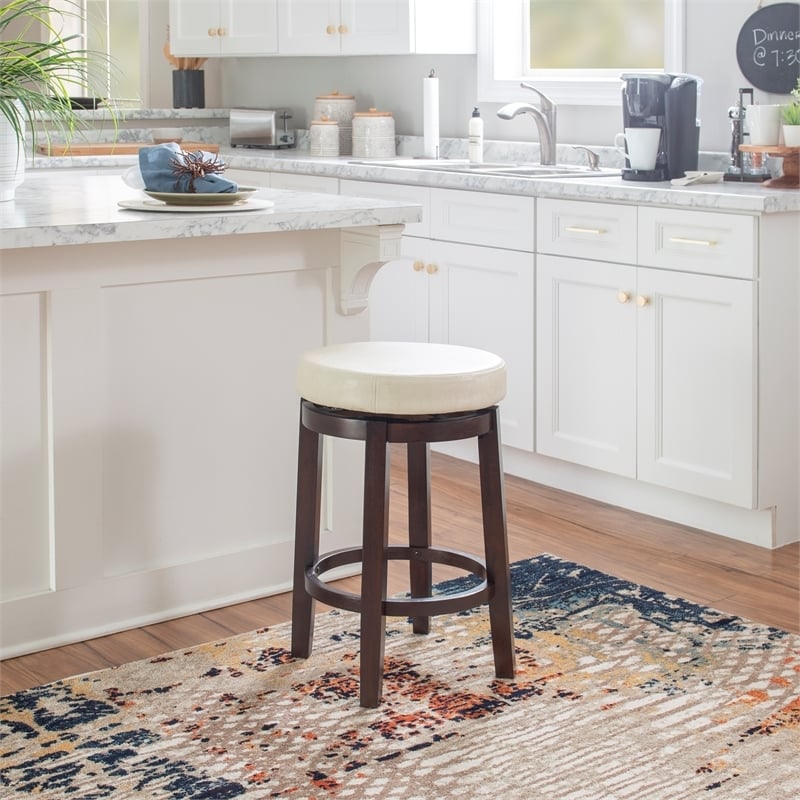 Pemberley Row Wood White Bar Stool Chair Round Rotating Footrest 25.39