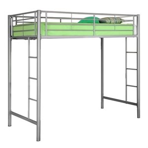Pemberly Row Metal Twin Loft Bunk Bed in Silver