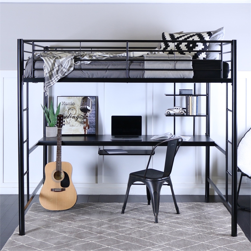 Pemberly Row Metal Full over Workstation Bunk Bed in Black