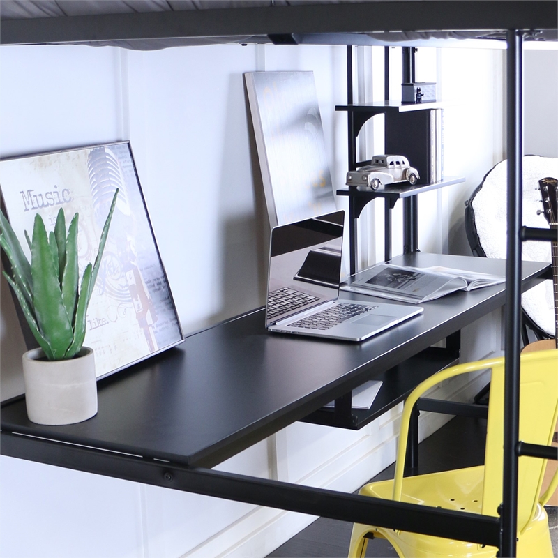 Pemberly Row Metal Full over Workstation Bunk Bed in Black
