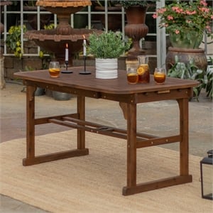 Pemberly Row 7 Piece Acacia Patio Dining Set in Dark Brown