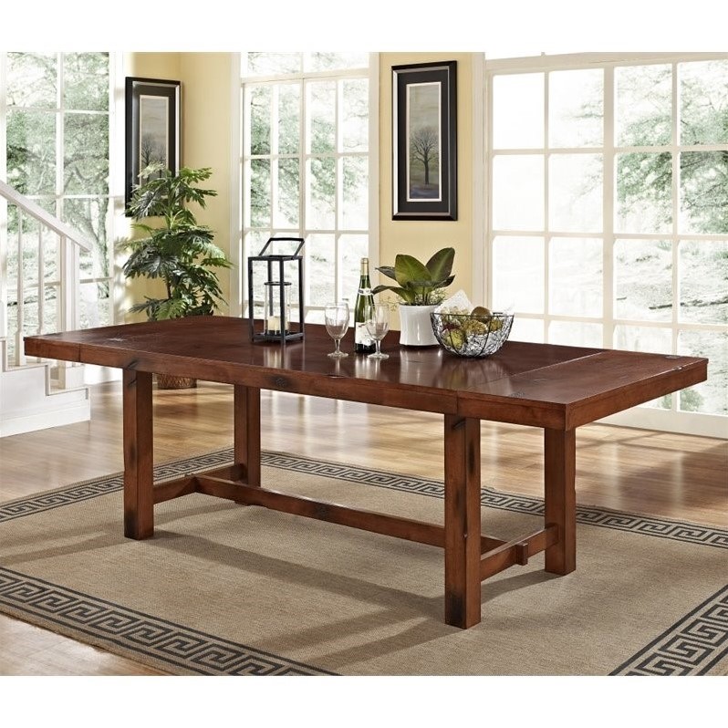 Pemberly Row Drop Leaf Trestle Wood Dining Table in Dark Oak