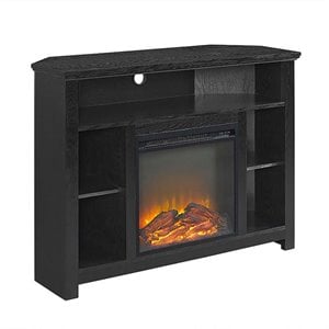 Pemberly Row 44&quot Wood Corner Fireplace TV Stand in Black