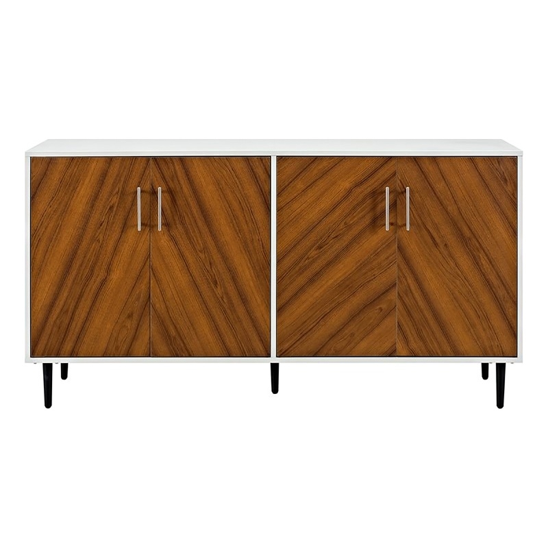 Pemberley Row MDF Wood White and Teak Buffet Rectangular Book Match Style 58
