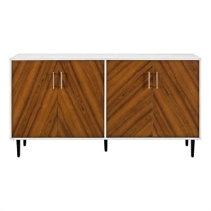 Pemberley Row MDF Wood White and Teak Buffet Rectangular Book Match Style 58&quot Unassembled
