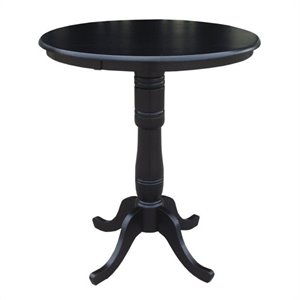 Pemberley Row Solid Wood Black Dining Table Round Adjustable 36&quot Assembled