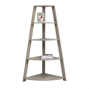 Pemberly Row 4 Shelf Corner Bookcase in Dark Taupe