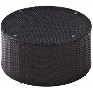 Pemberly Row Outdoor Wicker Round Glass Top Coffee Table