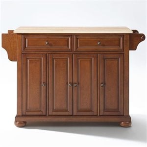 Pemberly Row 2-Drawer Traditional Wood Top Kitchen Island in Cherry