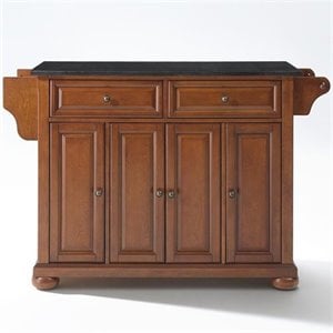Pemberley Row Solid Wood Cherry Kitchen Island Rectangular Adjustable Shelves 52&quotW x 18&quotD x 34&quotH