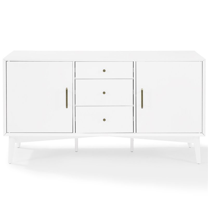 Pemberley Row Hardwood White Buffet Rectangular Adjustable Shelves 57