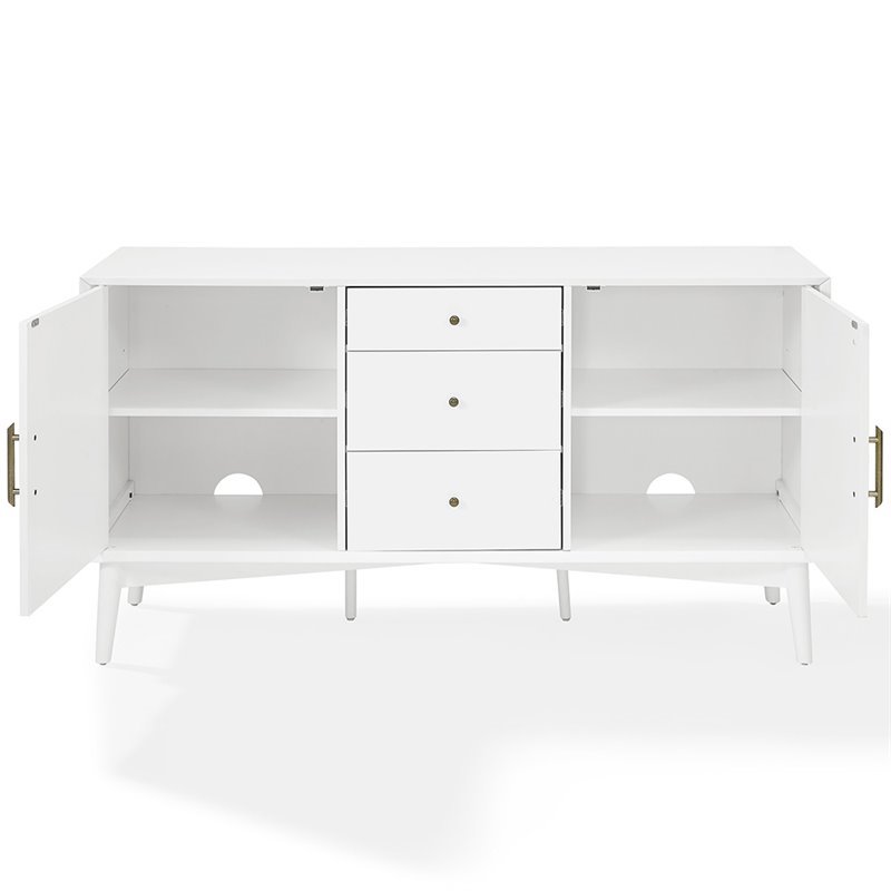 Pemberley Row Hardwood White Buffet Rectangular Adjustable Shelves 57