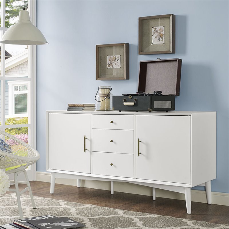 Pemberley Row Hardwood White Buffet Rectangular Adjustable Shelves 57