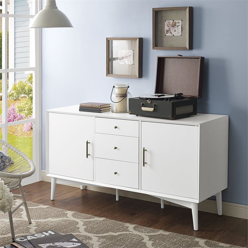 Pemberley Row Hardwood White Buffet Rectangular Adjustable Shelves 57