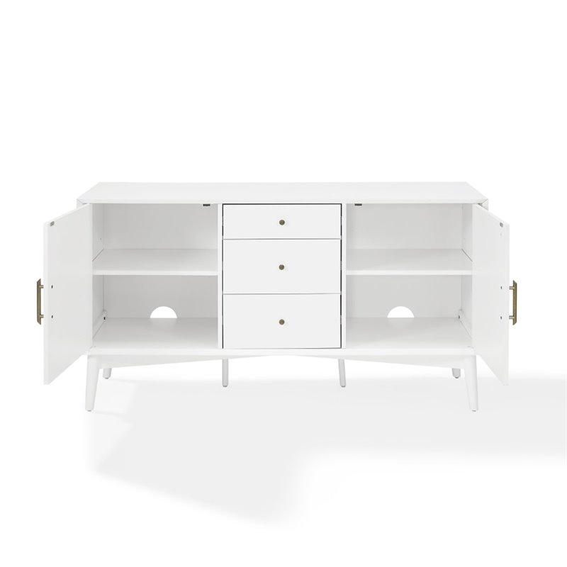 Pemberley Row Hardwood White Buffet Rectangular Adjustable Shelves 57