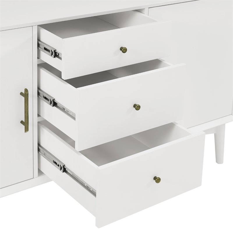 Pemberley Row Hardwood White Buffet Rectangular Adjustable Shelves 57