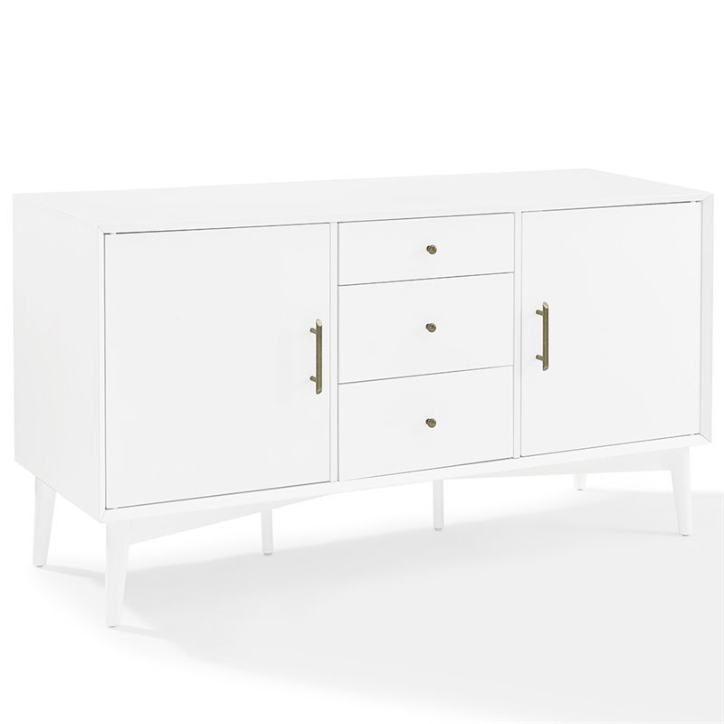Pemberley Row Hardwood White Buffet Rectangular Adjustable Shelves 57