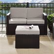 Pemberly Row Wicker Patio Ottoman with Gray Cushions