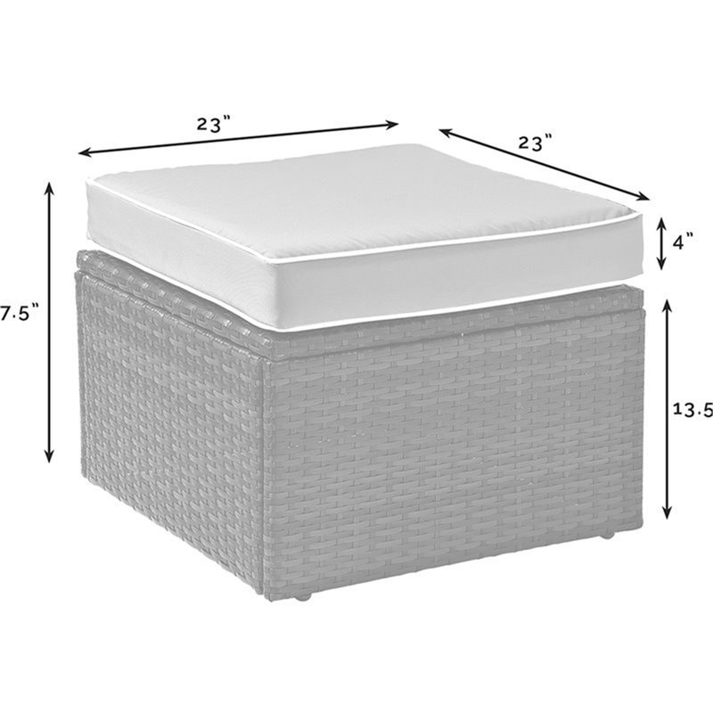 Pemberly Row Wicker Patio Ottoman with Gray Cushions