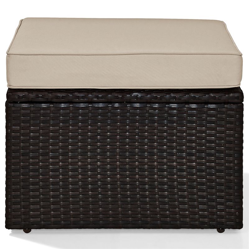 Pemberly Row Wicker Patio Ottoman with Sand Cushions