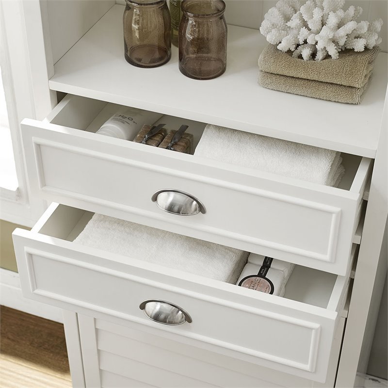 Pemberley Row Solid Hardwood White Linen Cabinet Rectangular Deep Storage Drawer 60