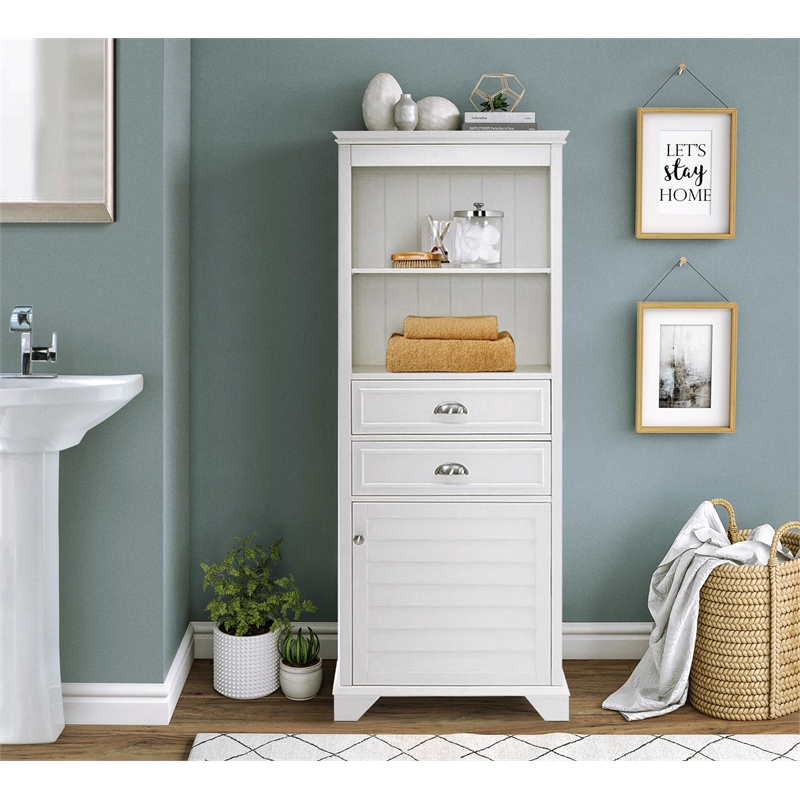 Pemberley Row Solid Hardwood White Linen Cabinet Rectangular Deep Storage Drawer 60