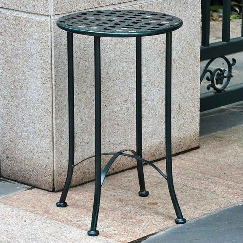 Pemberly Row Iron Patio Side Table in Verdi Gris