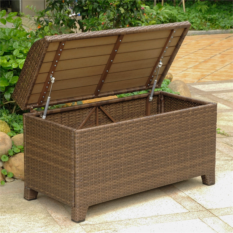 Pemberley Row Resin Wicker Antique Brown Storage Bench Rectangular Water Resistant 40