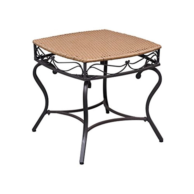 Pemberly Row Wicker Resin and Metal Patio Side Table in Pecan