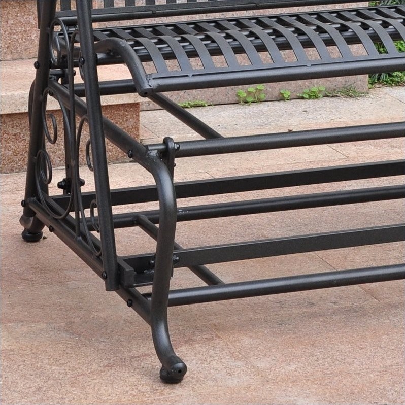 Pemberley Row Powder Coated Iron Black Patio Glider Loveseat Rectangular All-Weather 58