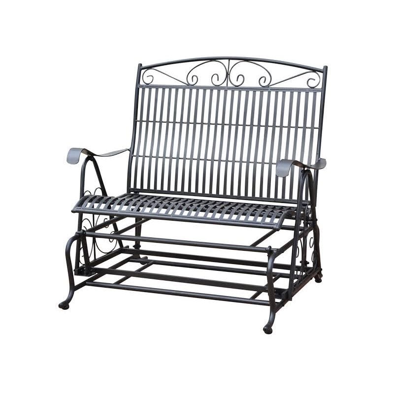 Pemberley Row Powder Coated Iron Black Patio Glider Loveseat Rectangular All-Weather 58