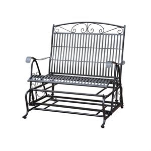 Pemberley Row Powder Coated Iron Black Patio Glider Loveseat Rectangular All-Weather 58&quot H x 26&quot W x 14&quot D
