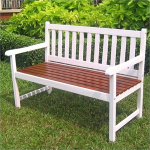 Pemberly Row Acacia Patio Garden Bench in White