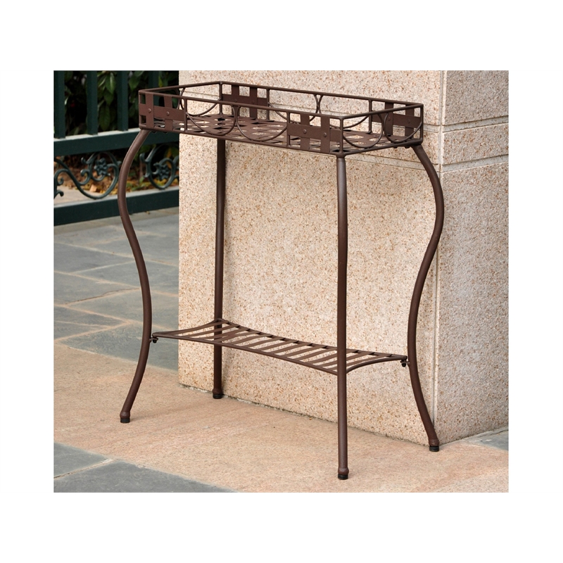 Pemberly Row Iron Patio Plant Stand in Brown
