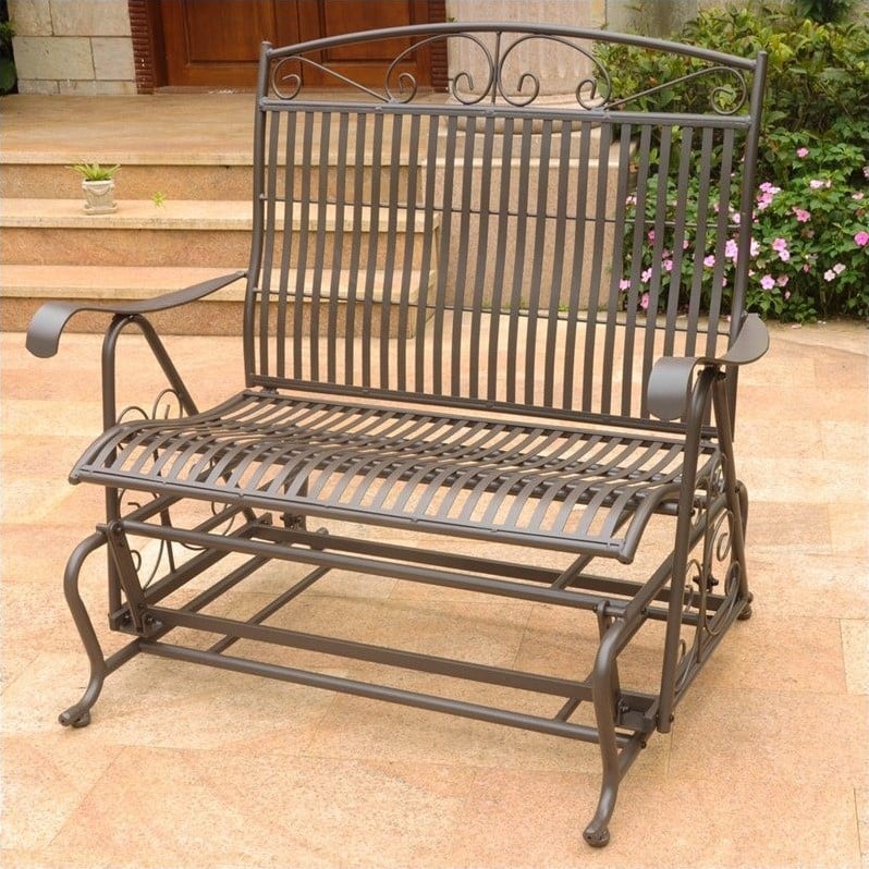 Pemberly Row Patio Glider Loveseat in Matte Brown