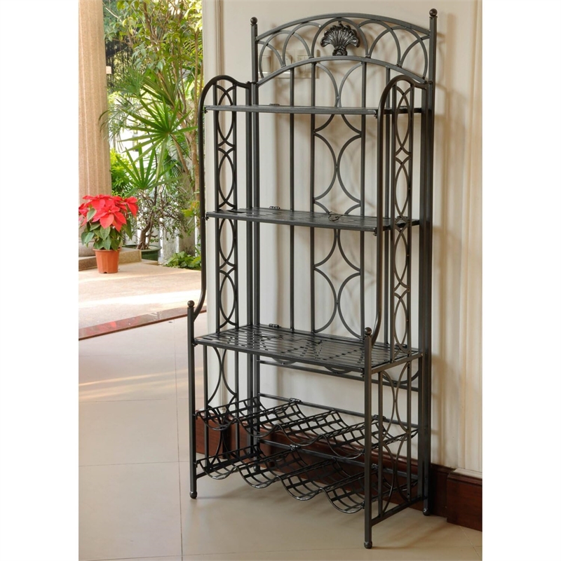 Pemberley Row Iron Antique Black Wine Rack Folding Rectangular 59