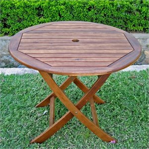 Pemberly Row 38&quot Folding Patio Table in Stain