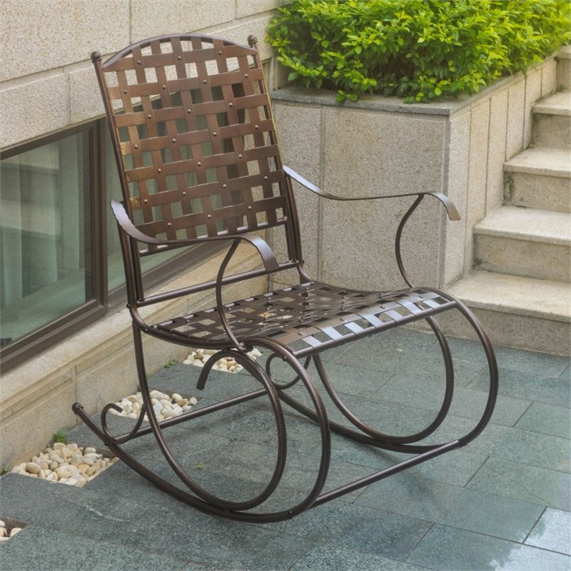 Pemberley Row Powder Coated Iron Bronze Rocker Chair Rectangular All-Weather 39.5