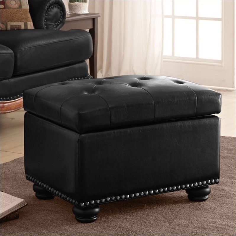 Pemberley Row Upholstered Black Ottoman Rectangular Button Tufted 18