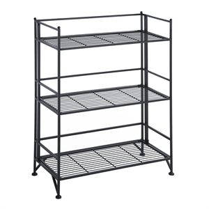 Pemberley Row Powder Coated Metal Black Folding Shelf Wide 3-Tier Pre-Assembled 32.88&quot